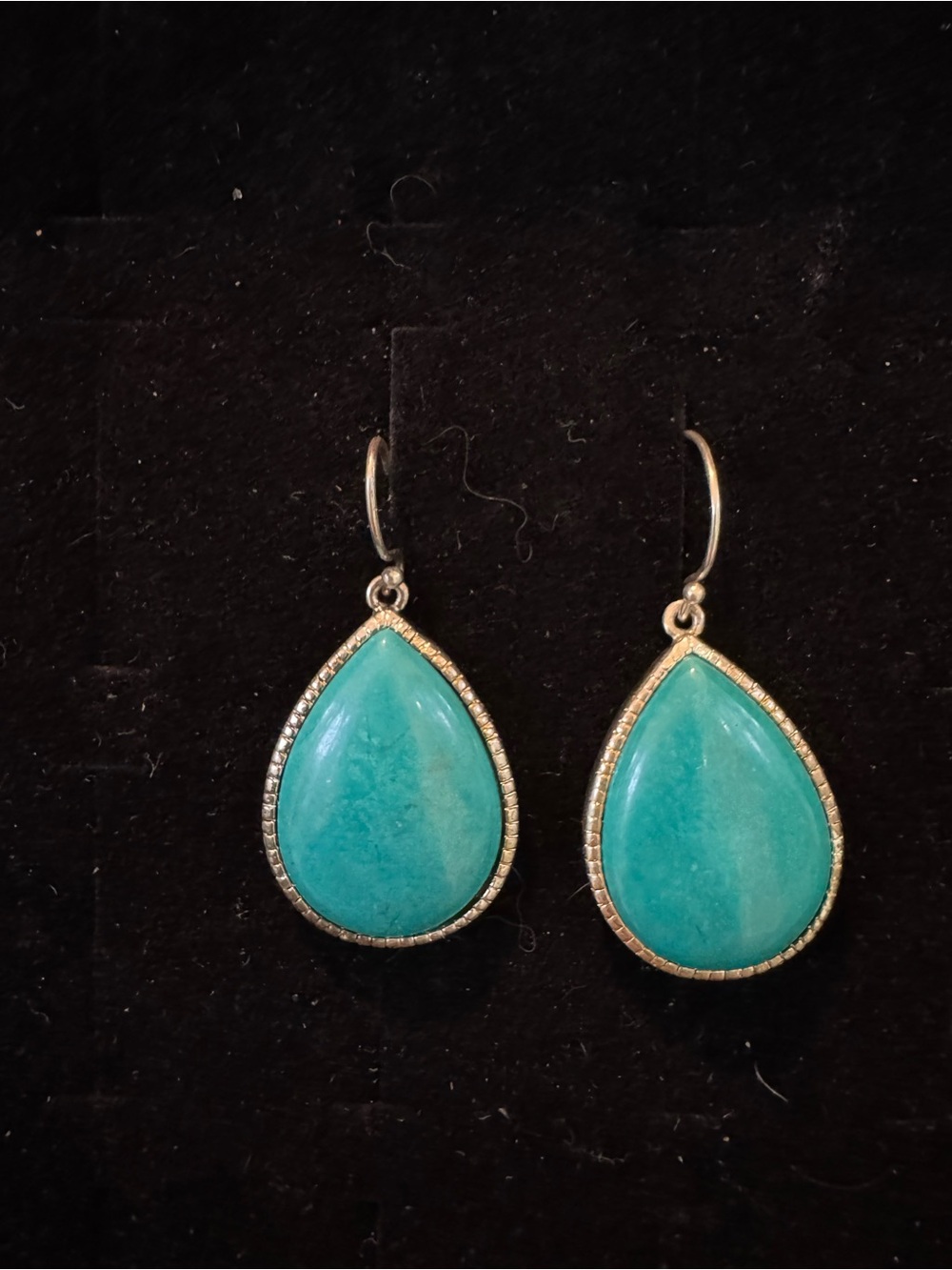 Turquoise Blue Teardrop Dangle Earrings Silver Tone Drop Hook Boho Jewelry